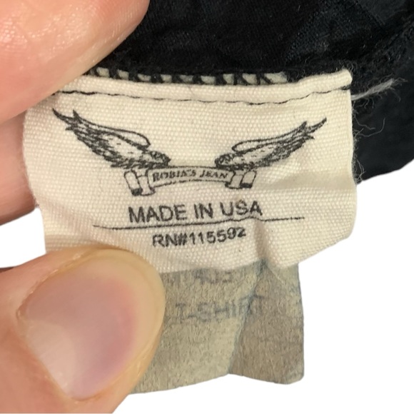 Robin’s Jean Black Snake Skin Denim Fray Patch Work Moto T-shirt Mens Size 2XL - Picture 7 of 8